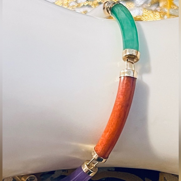 14K Gold Multi Jade Link Bracelet - Picture 6 of 12
